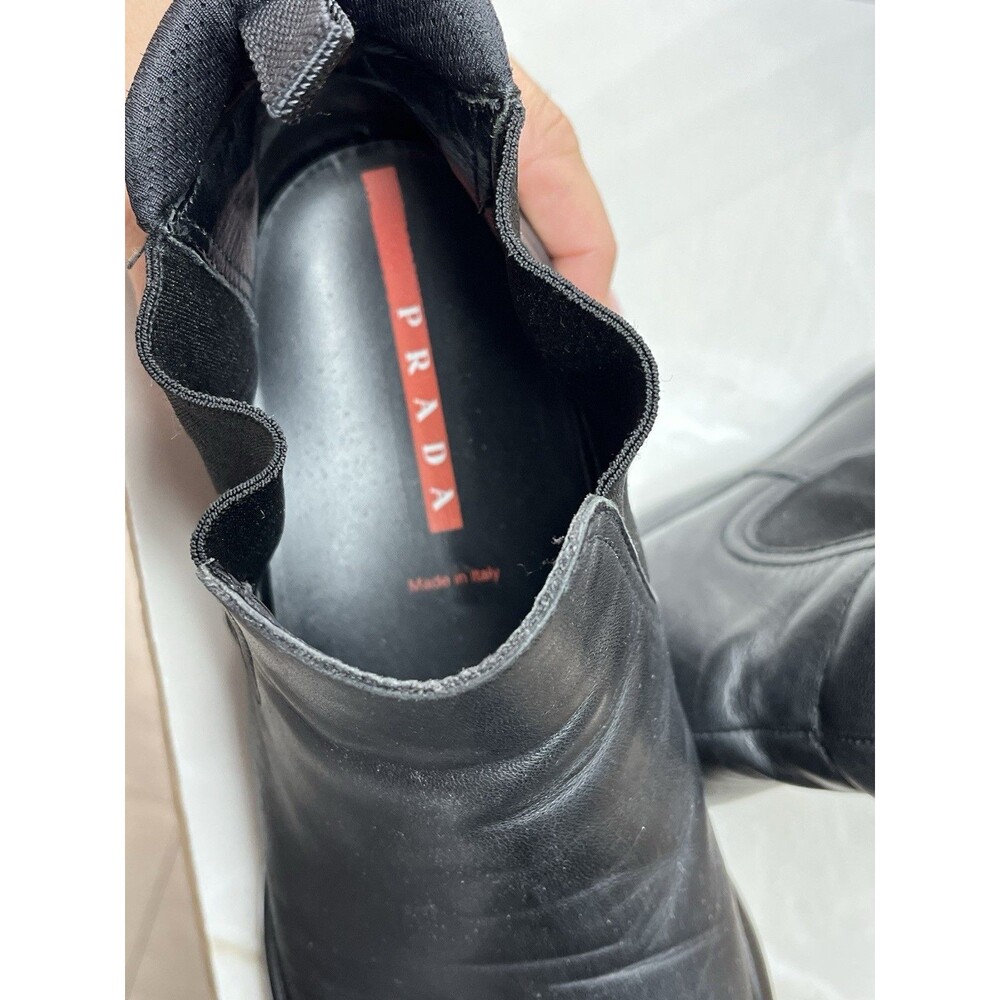 Vtg Prada Men Sport Chelsea Boots 0828 Gore Black Leather Sz Uk 7.5 Us 8.5 Shoes - Picture 10 of 11